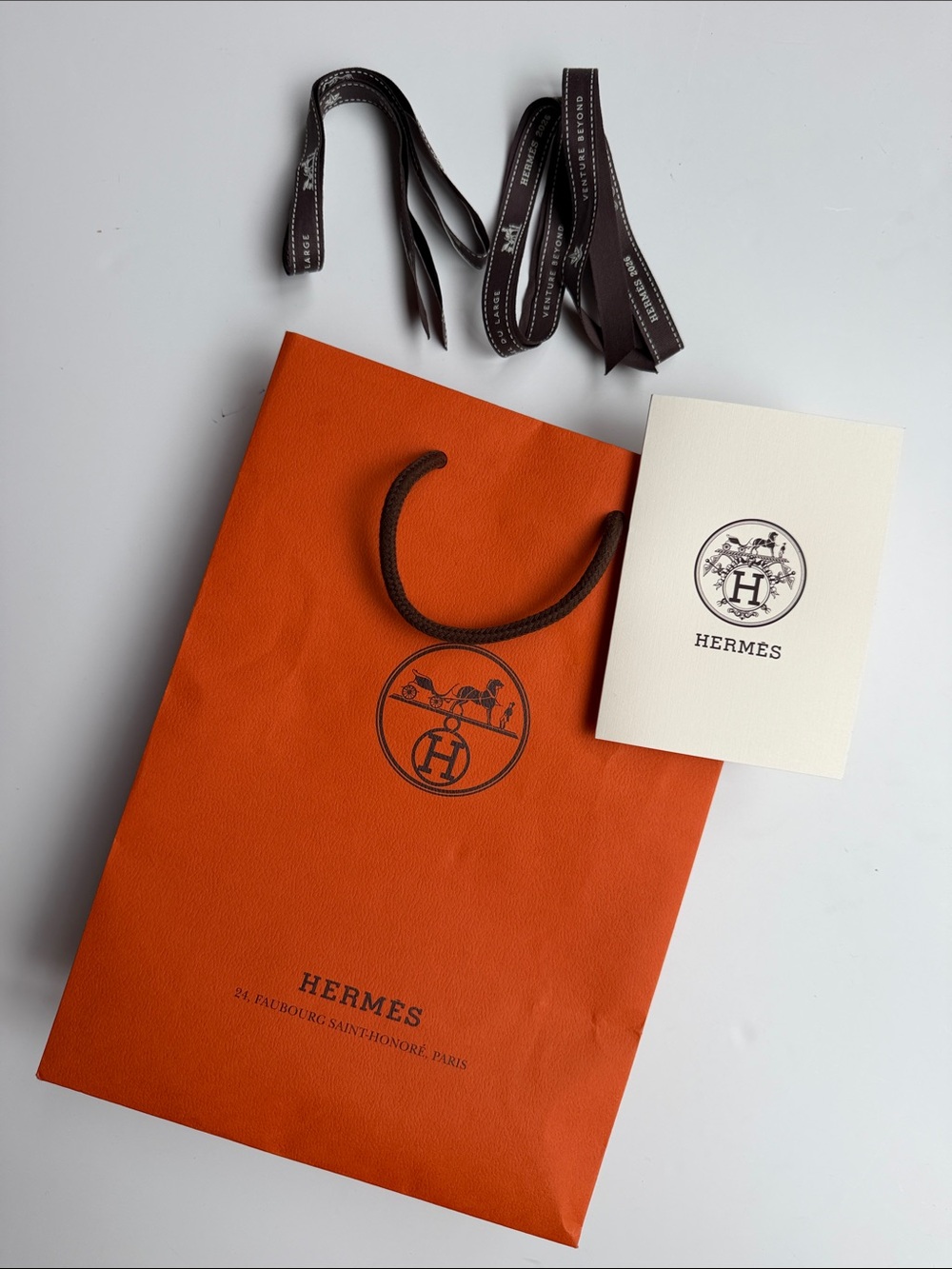 Hermes Orange Shopping Bag with Brown Ribbon and Receipt Sleeve